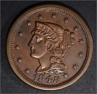 1848 LARGE CENT, CH BU cleaned