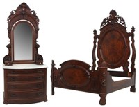 Victorian Queen Size Walnut Bed & Dresser