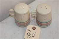 Vintage McCoy Blue and Pink stripe pottery S&P