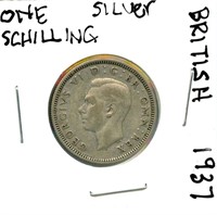 1937 British Silver 1 Shilling
