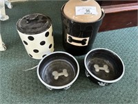 2 Cannisters and dog bowls