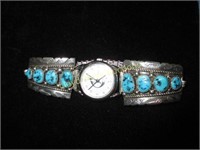 Lady's Sterling Silver & Turquoise Watch Band