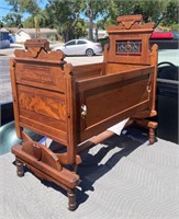 ANTIQUE CRADLE W/ STAINED GLASS HEADBOARD