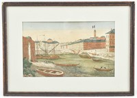 Poissonnerie's Bridge In Nantes Colored Engraving