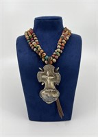African Cloth Trade Bead Silver Necklace