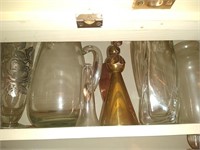 Estate Shelf lot of Pitchers Glassware & More