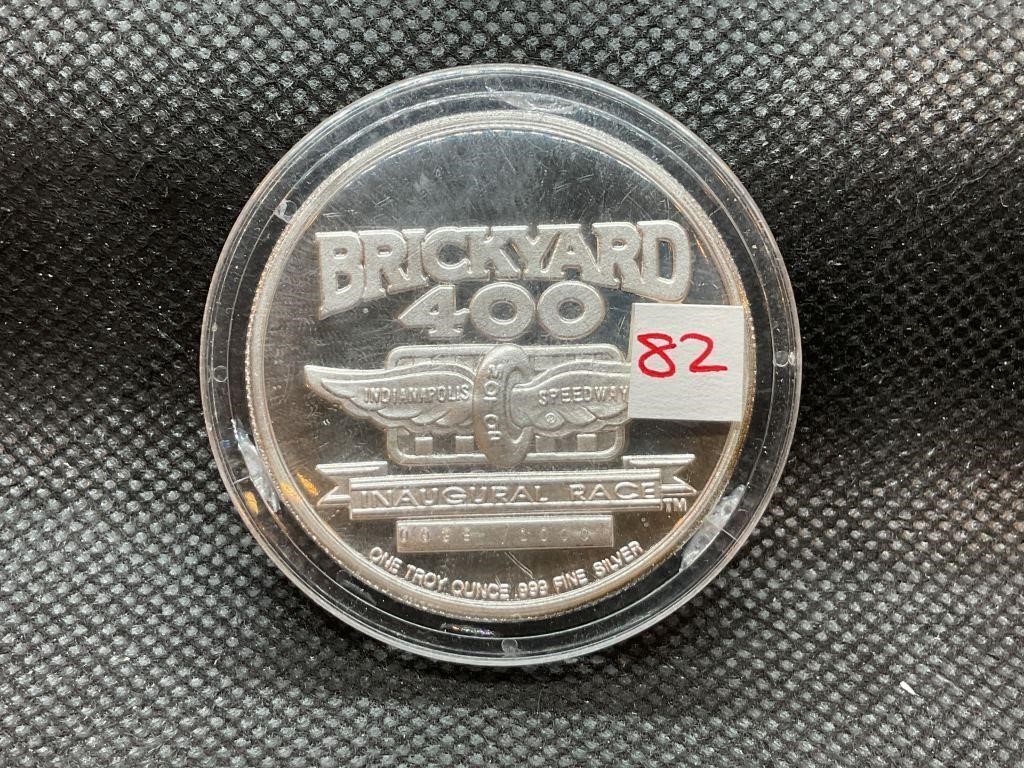 BRICKYARD 400 INAUGURAL RACE ONE OUNCE SILVER COIN