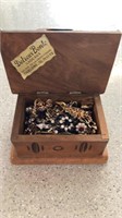 Wooden Jewelry Box Filled With Costume Jewelry