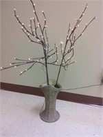Woven Basket Vase w/Electric Lighted Twigs