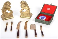 ASIAN ASSORTED ITEMS - BOOKENDS, INK, CUTLERY