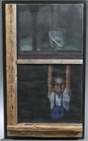 Michael James, Mixed-media of girl in a window.
