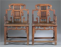 Pair Chinese Qing-style armchairs.