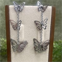Silver Butterfly Dangle Stainless Steel Earrings