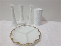 Milk Glass Vases and Hordoeurve Platter.