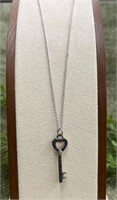 Sterling Silver Chain w Black Stone Key Pendant