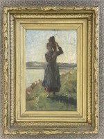 Oil on Board Painting of Woman