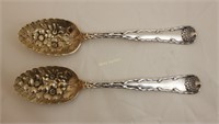 Pair Tiffany & Co. Wave Edge Sterling Berry Spoons