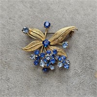 Austria Signed Blue Crystal Flower Brooch