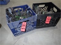 (2) Plastic Crates with Misc Vintage Glass Bottles
