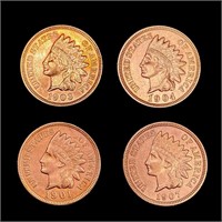 (4) Indian Head Cents (1901, 1903, 1904, 1907) UNC