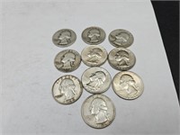 10- 1940's, 50's & 60's Silver Quarters