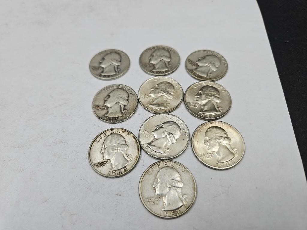 10- 1940's, 50's & 60's Silver Quarters