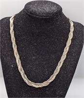 Braided Flat Herringbone Sterling Silver Necklace