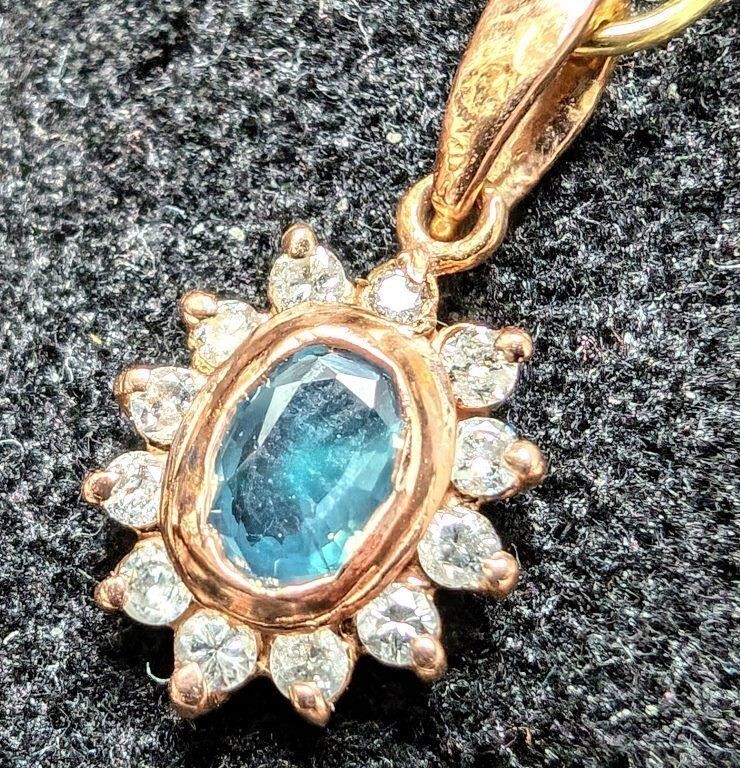 $2000 14K  Fancy Sapphire(0.55ct) Diamond(0.22ct)