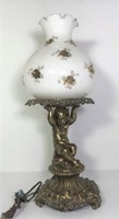 Vintage Brass Cherub Lamp with Glass