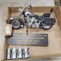 Plastic Motorcycle,  Sign and Coin Dispenser