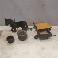 Cast Iron Wheel Barrow,  Metal Horse and Sleigh