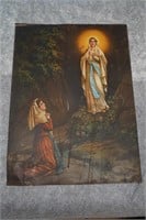 An Early Religious Oil Painting on Tin of Our Lady