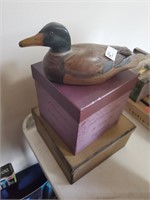 Two Decor Boxes and Wooden Duck