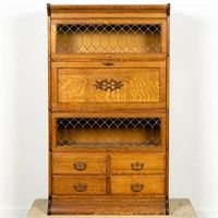 Attr. to Gunn, Oak Barrister Desk & Bookcase