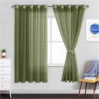63' Sheer Curtains - 60Wx63L  Olive Green  2pc