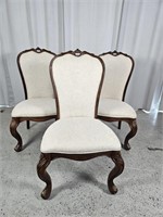(6) High End Wooden & White Fabric Dining Chairs