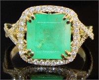 14kt Gold 4.40 ct GIA Emerald & Diamond Ring