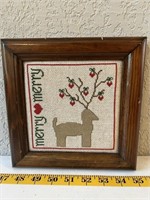 Merry Merry (with Deer) Framed Cross Stitch