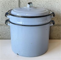 Vtg lue  Enamel 7 Quart Stock Pot