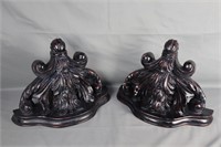 Large Wooden Sculpted Bookends/Wall Hangers  13"