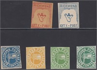 CSA Stamps 6 Richmond Fantasy 1880s issues - 4 sta