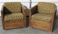 2 VNTG Wood Lounging Chairs w/ Sunflower Pattern