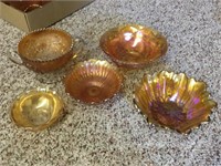 Five Piece Set of Carnival Glass