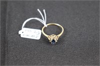 14K Yellow Gold Ring w/ Blue Sapphire & Diamond Ac