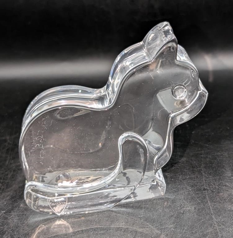 Orrefors Crystal Cat Paperweight