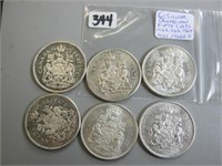 6  Silver Canadian Fifty Cents Coins