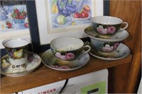 HAND PAINTED PORCELAIN CUPS & SAUCERS