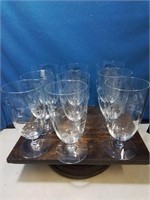 Set of 9 etched glass water or ice tea glasses