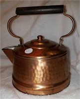 Gregorian copper tea kettle, wood handle,