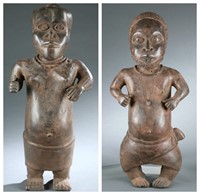 2 Benin style brass court figures. 20th century.